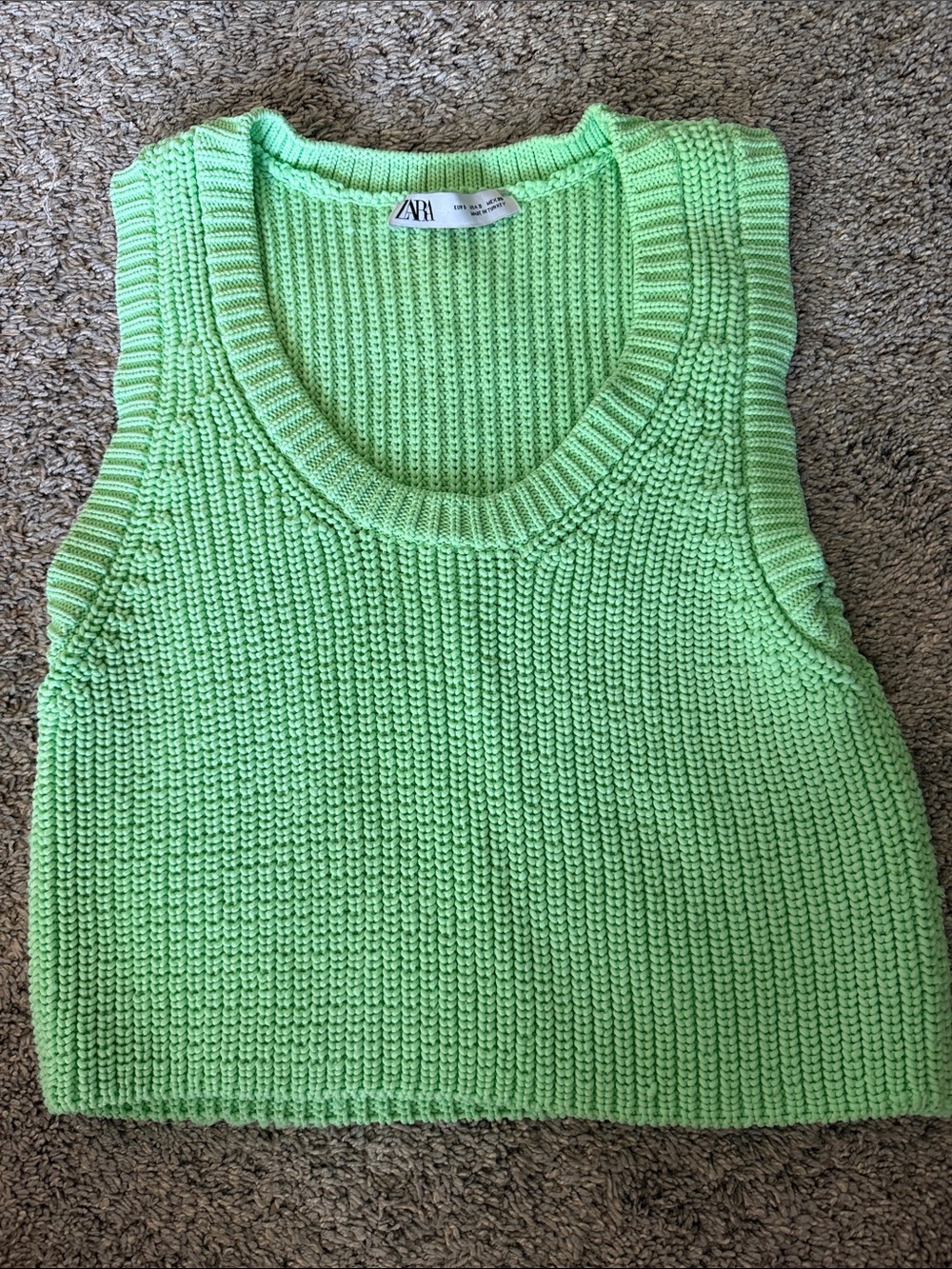 ZARA Lime Green Cropped Knit Tank
